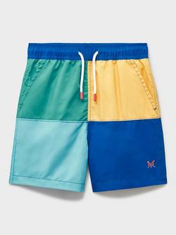 Crew Clothing Kids' Colour Block Drawstring Swim Shorts, Multi Green, Multi Green