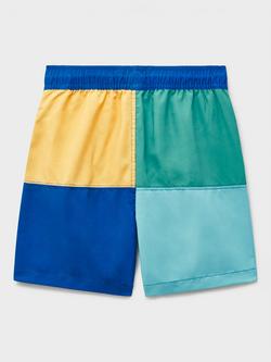 Crew Clothing Kids' Colour Block Drawstring Swim Shorts, Multi Green - view 2, Multi Green
