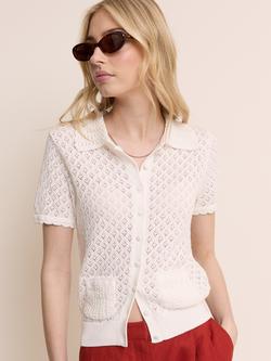 Nobody's Child Pointelle Crochet Short Sleeve Cardigan, White, White