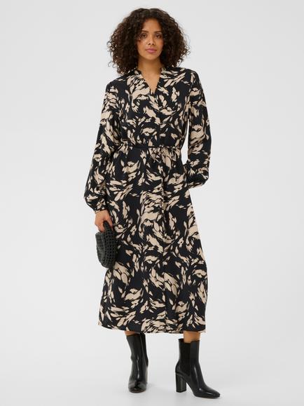 KAFFE Ulla Graphic Shirt Dress containing LENZING™ ECOVERO™ Viscose, Black/Grey, Black/Grey