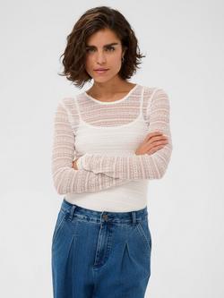 KAFFE Nanna Lace Long Sleeve Top, Chalk, Chalk