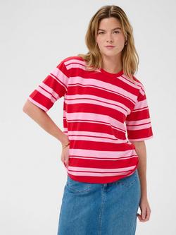 KAFFE Winny Stripe T-Shirt, True Red/Pink Stripe, True Red/Pink Stripe