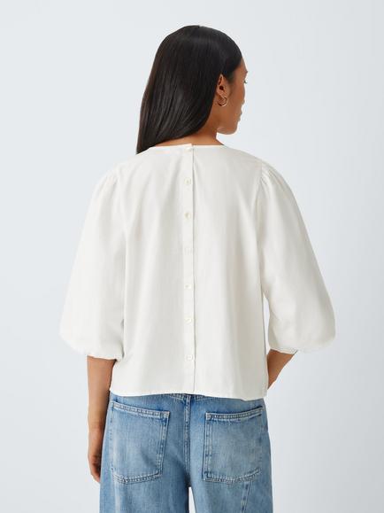 AND/OR Short Sleeve Embroidered Cotton Blouse, Ivory - view 2, Ivory