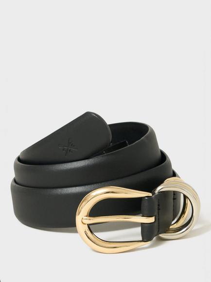 Crew Clothing Mixed Metal Pure Leather Belt, Black, Black