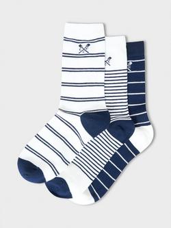Crew Clothing Stripe Bamboo Rich Socks, Pack of 3, Navy/White, Navy/White