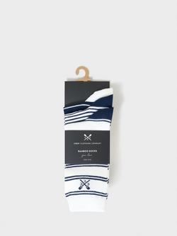 Crew Clothing Stripe Bamboo Rich Socks, Pack of 3, Navy/White - view 2, Navy/White