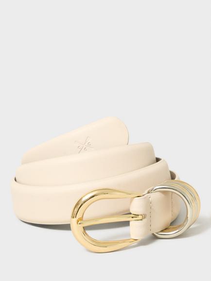 Crew Clothing Mixed Metal Pure Leather Belt, Cream, Cream