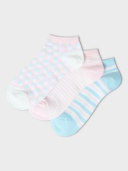 Crew Clothing Stripe/Dots Bamboo Rich Trainer Socks, Pack of 3, Pink/Blue, Pink/Blue