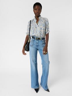 Gerard Darel Cephise Floral Funnel Neck Blouse, Sky Blue, Sky Blue