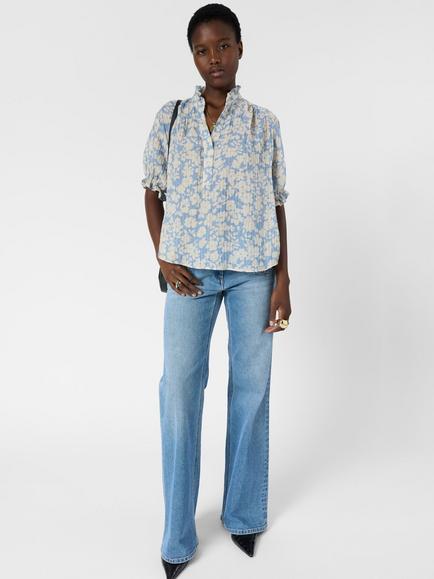 Gerard Darel Cephise Floral Funnel Neck Blouse, Sky Blue - view 2, Sky Blue