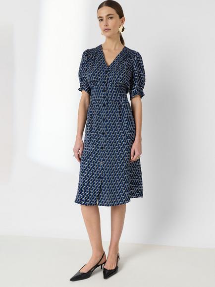 Gerard Darel Rihanne Geometric Print Midi Dress, Blue/White, Blue/White
