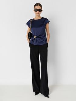 Gerard Darel Claudie Ruched Satin Top, Navy, Navy