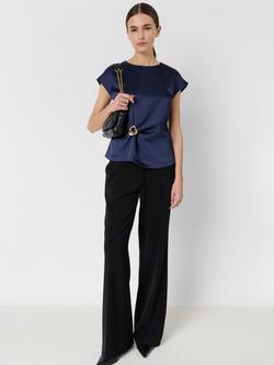 Gerard Darel Claudie Ruched Satin Top, Navy - view 2, Navy