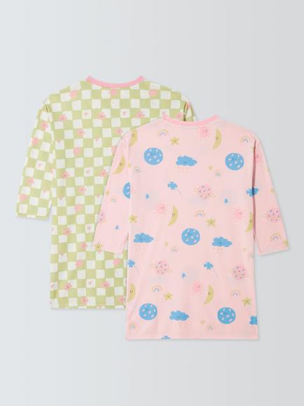 John Lewis Kids' Weather & Check Glow in the Dark Nightdress, Pack of 2, Multi - view 2, Multi