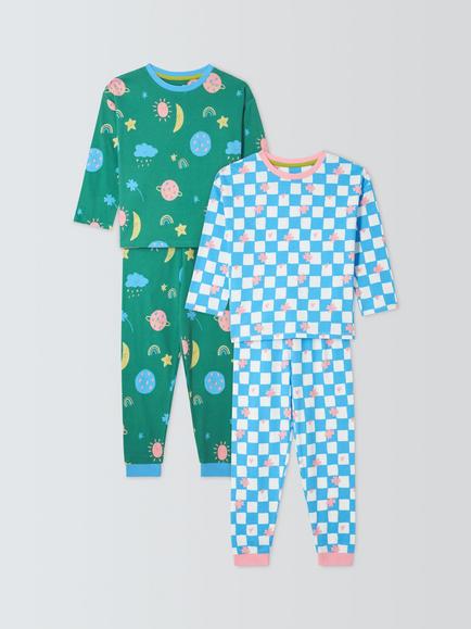 John Lewis Kids' Celestial Glow in the Dark Pyjamas, Pack of 2, Green, Green