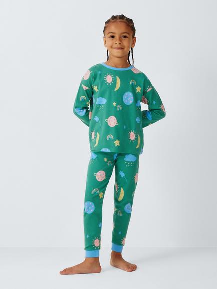 John Lewis Kids' Celestial Glow in the Dark Pyjamas, Pack of 2, Green - view 2, Green
