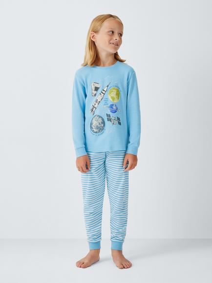 John Lewis Kids' Space Glow in the Dark Pyjamas, Pack of 2, Blue - view 2, Blue