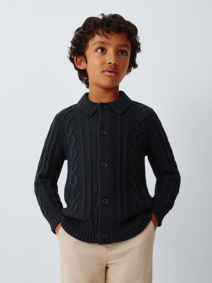 John Lewis Heirloom Collection Kids' Cable Knit Cardigan, Neat Navy, Neat Navy