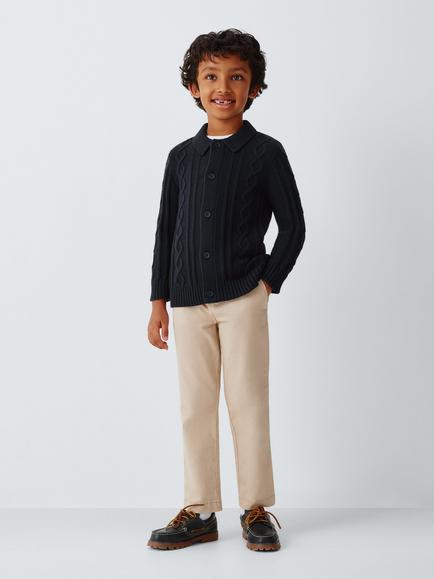 John Lewis Heirloom Collection Kids' Cable Knit Cardigan, Neat Navy - view 2, Neat Navy