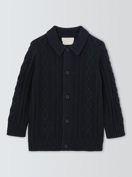 John Lewis Heirloom Collection Kids' Cable Knit Cardigan, Neat Navy, Neat Navy