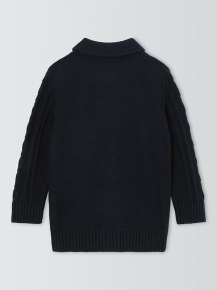John Lewis Heirloom Collection Kids' Cable Knit Cardigan, Neat Navy - view 2, Neat Navy
