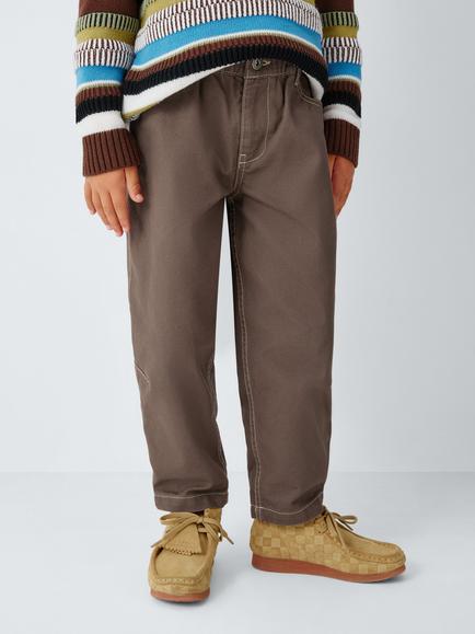John Lewis Kids' Canvas Barrel Leg Trousers, Sable, Sable