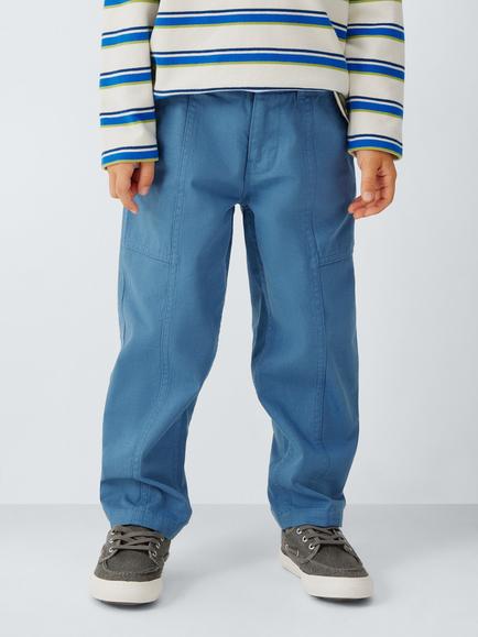 John Lewis Kids' Panelled Cotton Slub Trousers, Estate Blue, Estate Blue