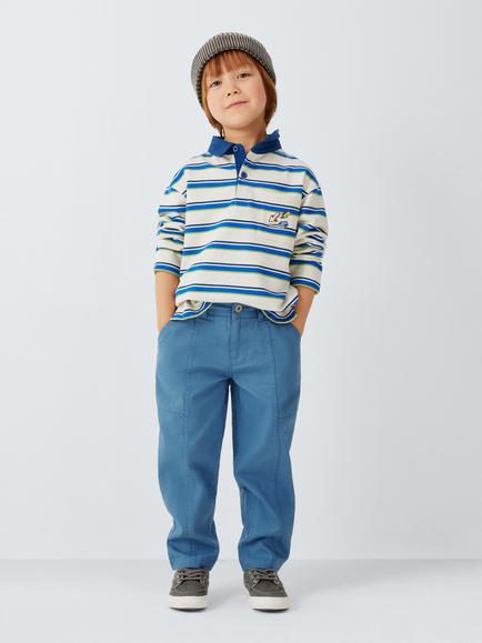 John Lewis Kids' Panelled Cotton Slub Trousers, Estate Blue - view 2, Estate Blue