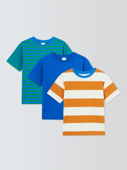 John Lewis Kids' Stripe Mix T-Shirts, Pack of 3, Multi, Multi