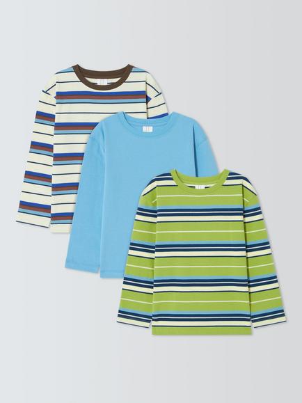 John Lewis Kids' Stripe Mix Long Sleeve Tops, Pack of 3, Multi, Multi