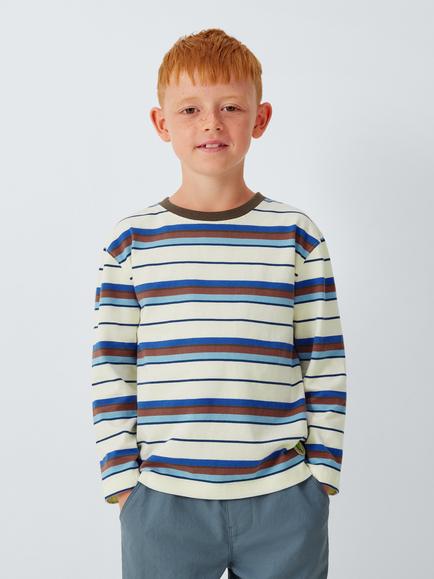 John Lewis Kids' Stripe Mix Long Sleeve Tops, Pack of 3, Multi - view 2, Multi