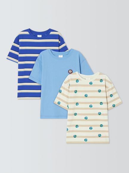 John Lewis Kids' Earth Stripe Mix T-Shirts, Multi, Multi