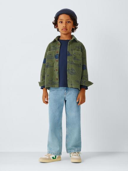 John Lewis Kids' Space Print Corduroy Shirt, Olive - view 2, Olive