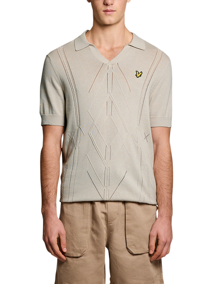 Lyle & Scott Argyle Stitch Cotton Regular Fit Short Sleeve Polo Shirt, Cove, Cove