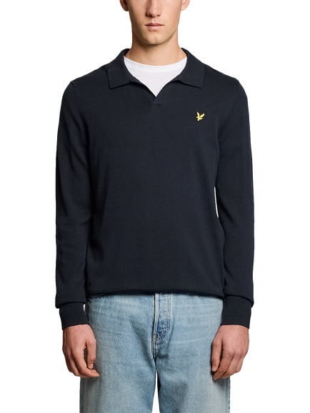 Lyle & Scott Cotton Regular Fit Long Sleeve Polo Shirt, Dark Navy, Dark Navy