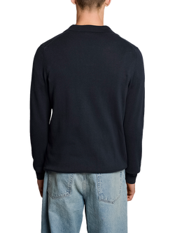 Lyle & Scott Cotton Regular Fit Long Sleeve Polo Shirt, Dark Navy - view 2, Dark Navy