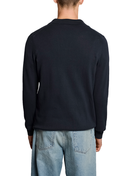 Lyle & Scott Cotton Regular Fit Long Sleeve Polo Shirt, Dark Navy - view 2, Dark Navy