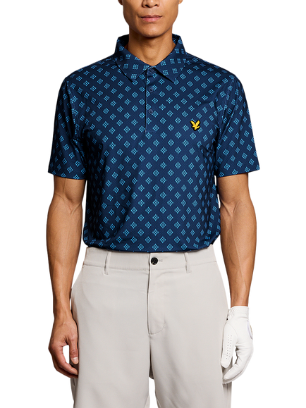 Lyle & Scott Golf Argyle Polo Shirt, Navy Peony