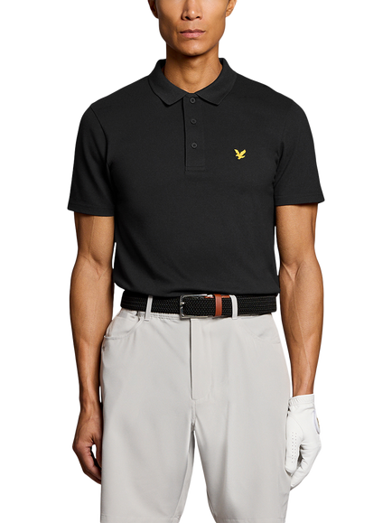 Lyle & Scott Golf Cotton Blend Regular Fit Short Sleeve Polo Shirt, Jet Black