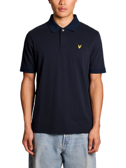 Lyle & Scott Stretch Cotton Jacquard Collar Polo Shirt, Dark Navy, Dark Navy