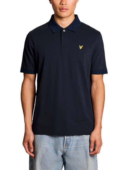 Lyle & Scott Stretch Cotton Jacquard Collar Polo Shirt, Dark Navy, Dark Navy