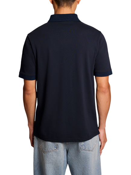 Lyle & Scott Stretch Cotton Jacquard Collar Polo Shirt, Dark Navy - view 2, Dark Navy