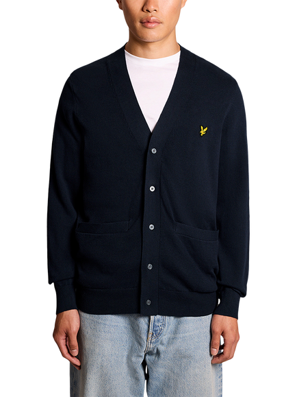 Lyle & Scott Cotton V-Neck Cardigan, Dark Navy, Dark Navy