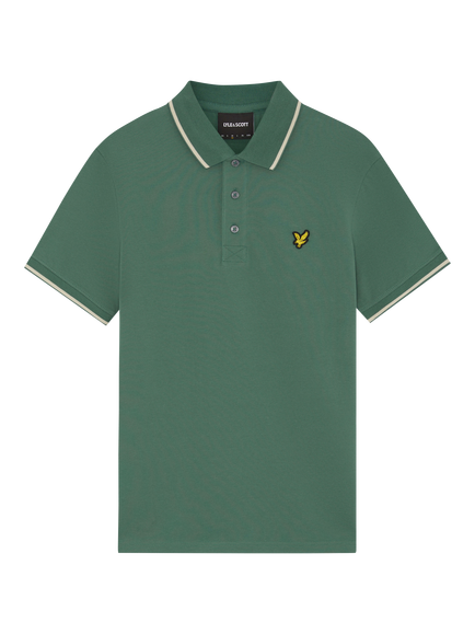 Lyle & Scott Cotton Rich Regular Fit Short Sleeve Tipped Polo Shirt, Everglade/Wheat, Everglade/Wheat