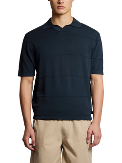 Lyle & Scott Tonal Stripe Knitted Polo Shirt, Carbon, Carbon