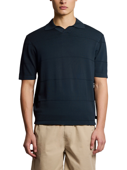 Lyle & Scott Tonal Stripe Knitted Polo Shirt, Carbon, Carbon
