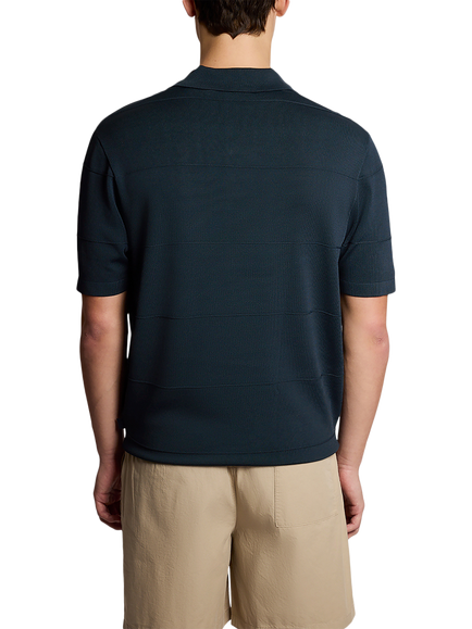Lyle & Scott Tonal Stripe Knitted Polo Shirt, Carbon - view 2, Carbon