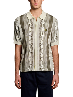 Lyle & Scott Cotton Brocade Jacquard Short Sleeve Knitted Shirt, Ice Cream/Khaki/Ash, Ice Cream/Khaki/Ash