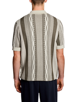 Lyle & Scott Cotton Brocade Jacquard Short Sleeve Knitted Shirt, Ice Cream/Khaki/Ash - view 2, Ice Cream/Khaki/Ash