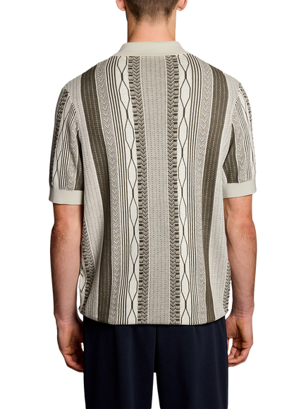 Lyle & Scott Cotton Brocade Jacquard Short Sleeve Knitted Shirt, Ice Cream/Khaki/Ash - view 2, Ice Cream/Khaki/Ash